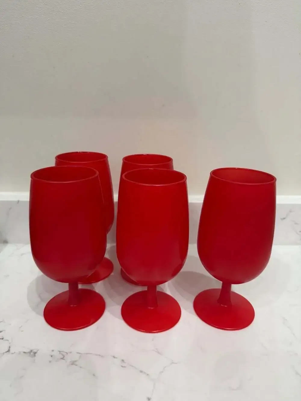 Vintage Mid Century Modern Blendo Style Matte Coral Red Stemmed Goblet Wine Glas